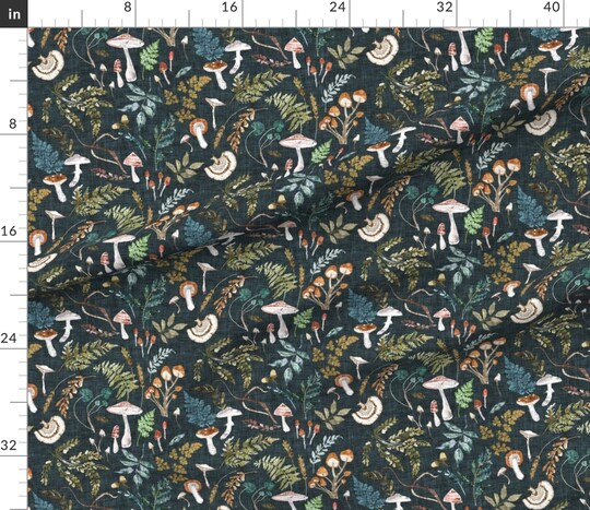 Mushrooms Moody Botanical Woodland Ferns Leaves Nature Cottagecore Custom Printed Fabric by Spoonflower Various Fabrics by the Yard or Fat Quarter